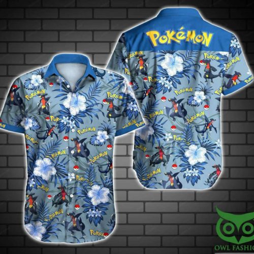 Garchomp Pokemon Blue Floral Tropical Hawaiian Shirt