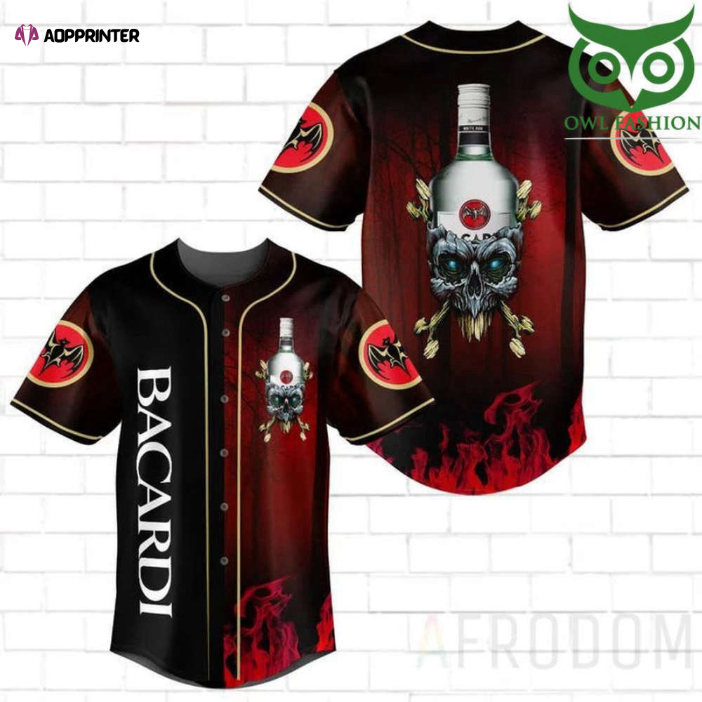Get Fired Up with the Stylish Skull Fire Bacardi Baseball Jersey
