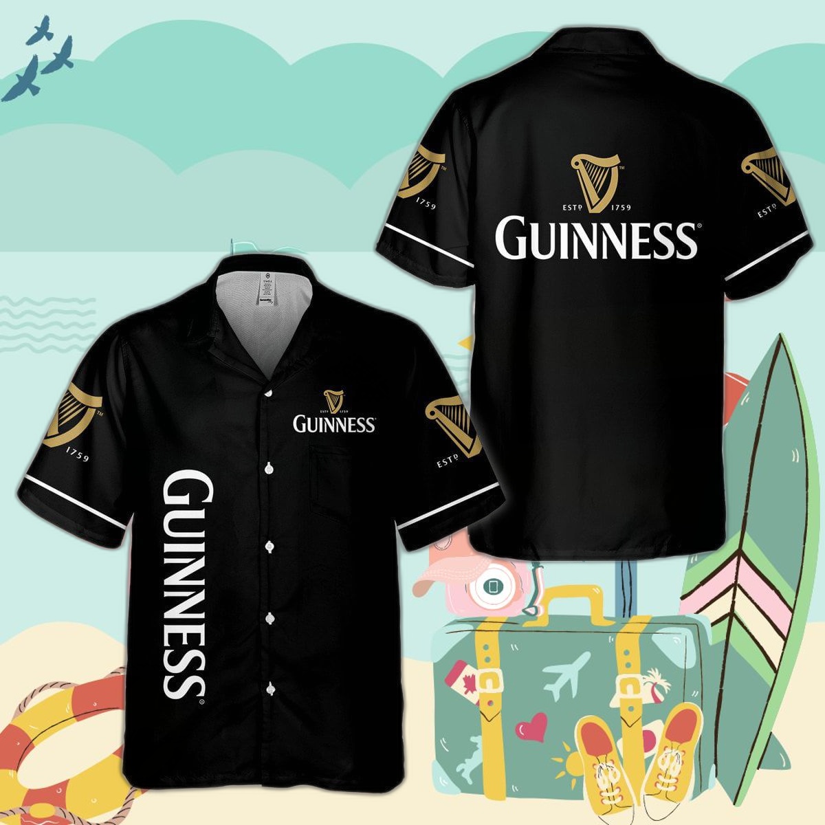 Guinness Beer All Over Print 3D Hawaiian Shirt