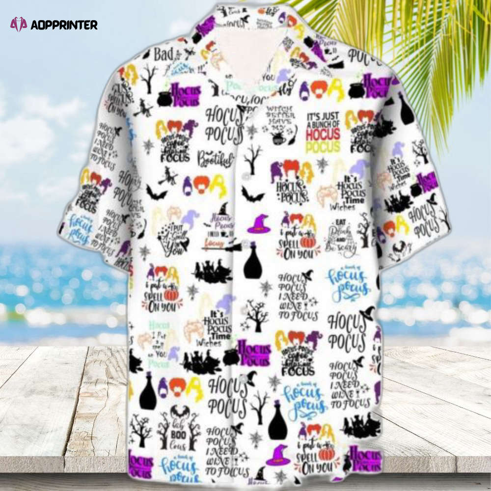Halloween Hocus Pocus White Hawaiian Shirt Quote & Pockets S-5XL