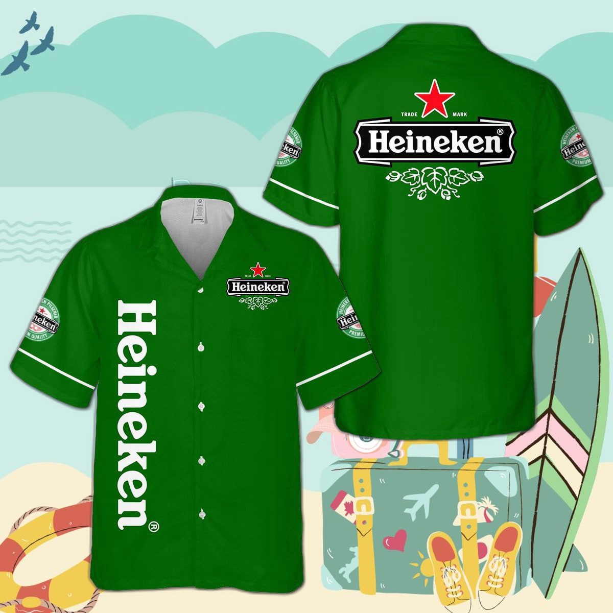 Heineken Beer All Over Print 3D Hawaiian Shirt - Aopprinter