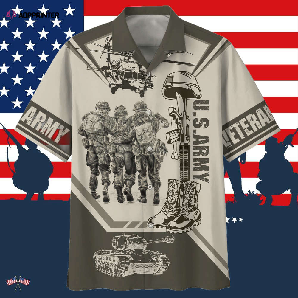 Helicopter And Soldiers Us Army Veteran Hawaiian Shirt