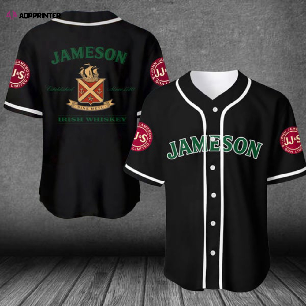 Premium Black Jameson Whiskey Baseball Jersey – Stylish and Authentic
