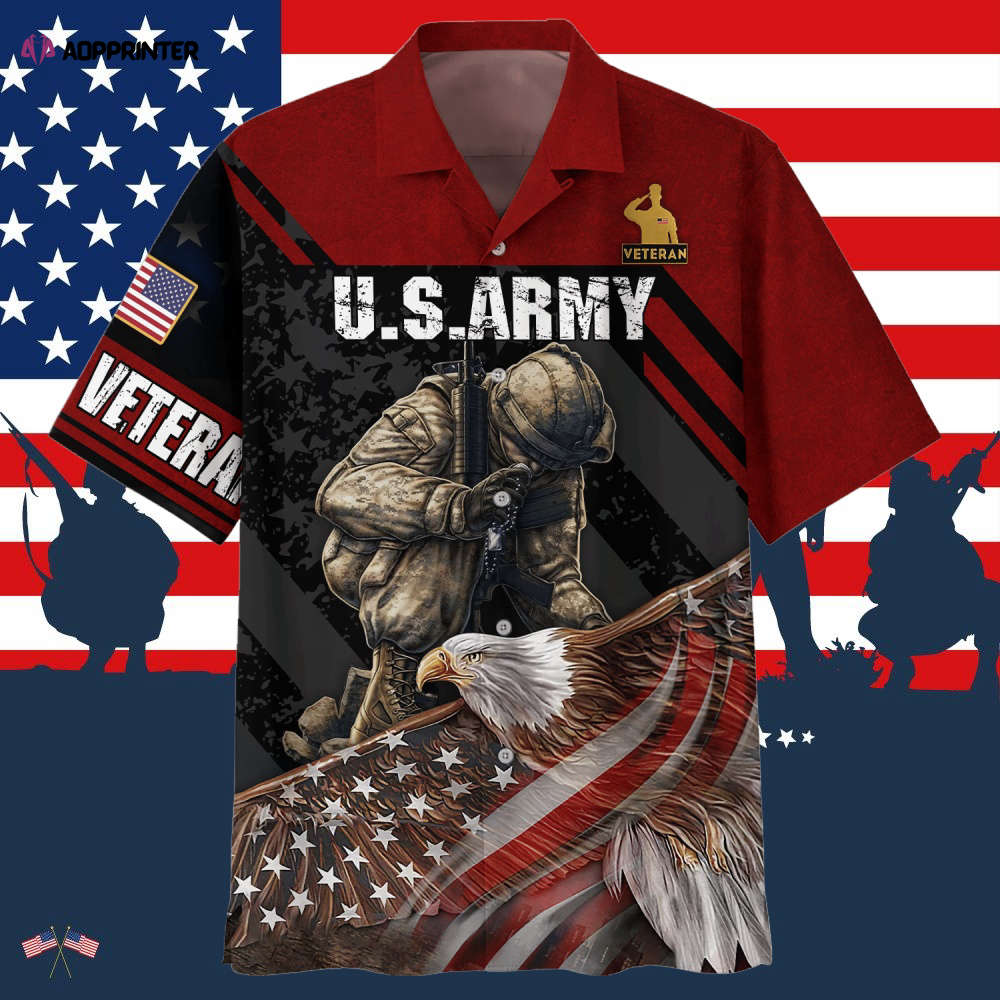 Eagle U.S. Army Veteran Red Black Hawaiian Shirt