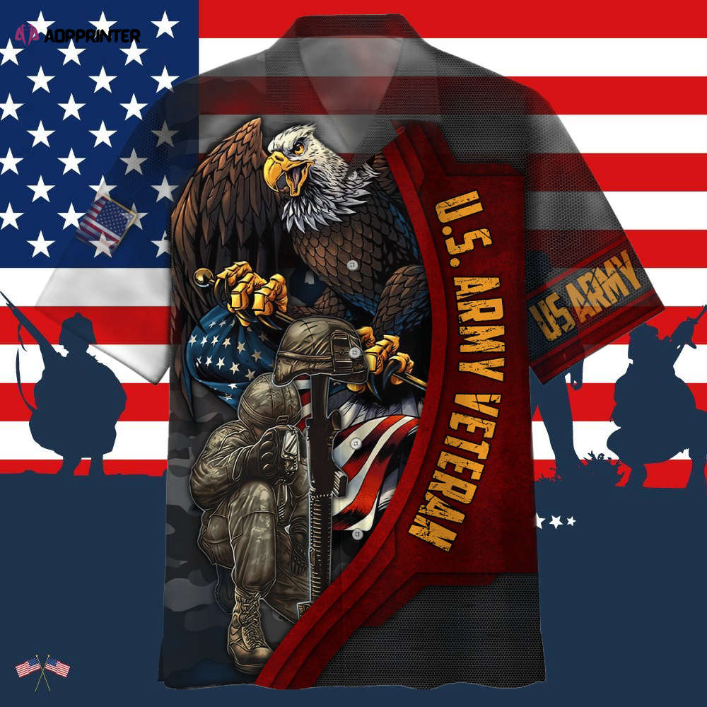 Eagle Wingspan Eagle U.S. Army Veteran Red Black Hawaiian Shirt