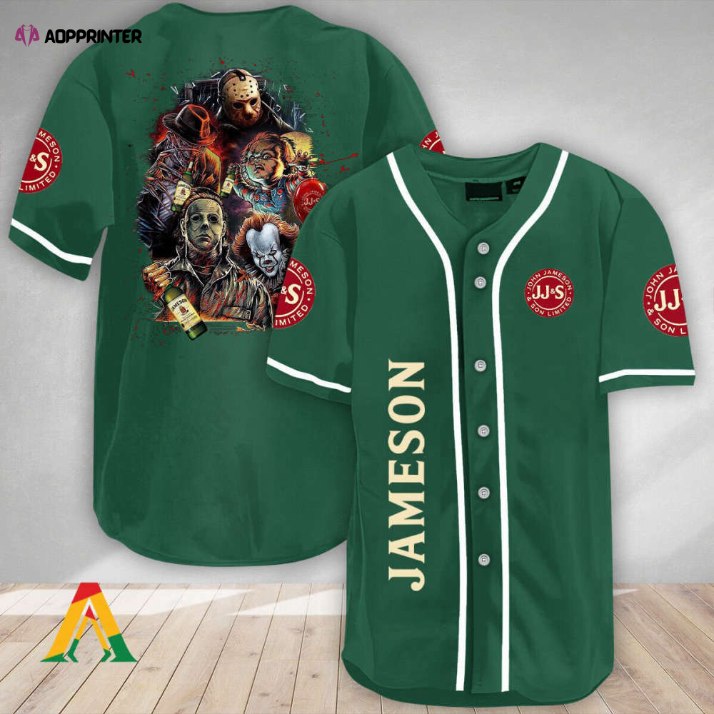 Spooktacular Halloween Horror Characters Jameson Whisky Baseball Jersey ...