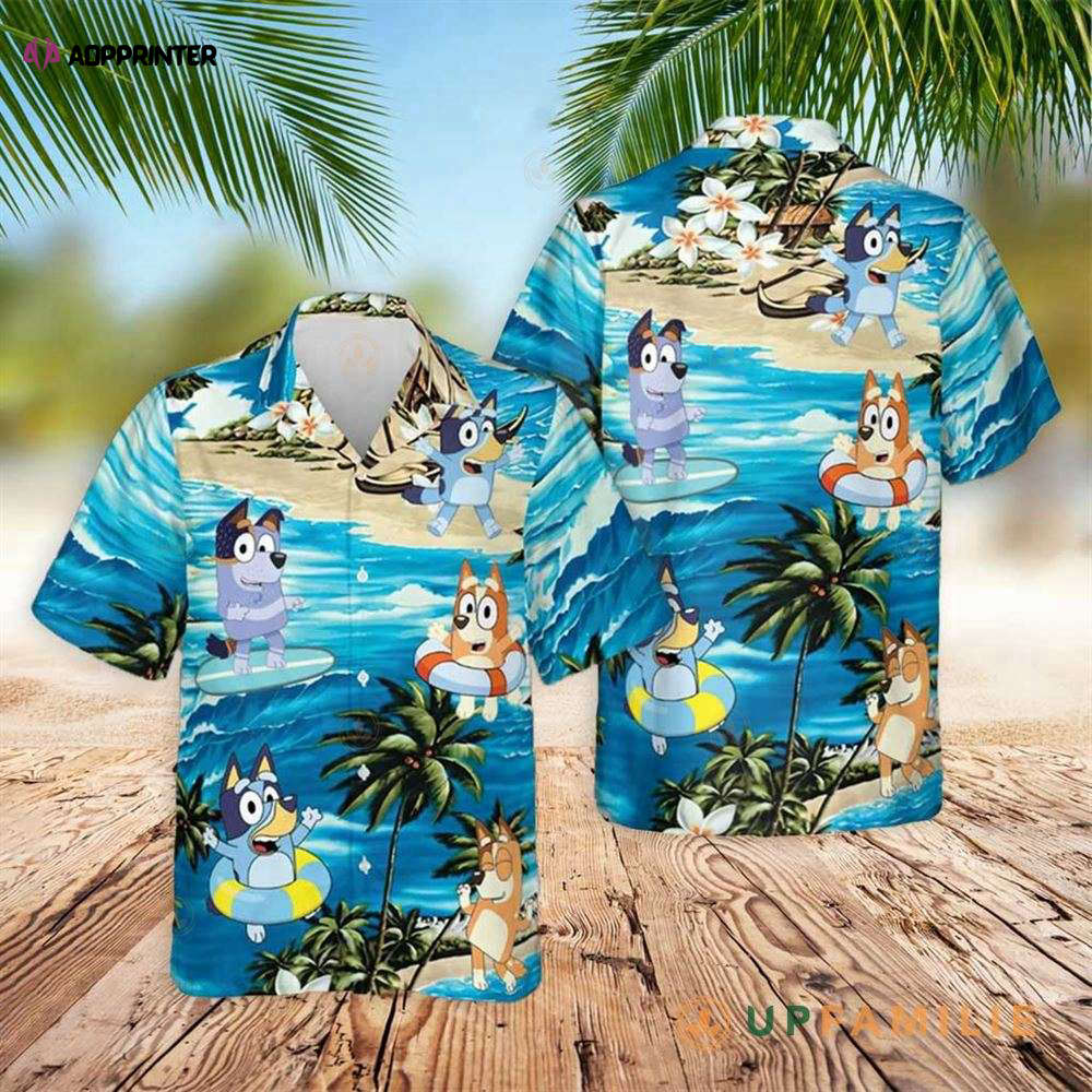 Stylish Bluey Bluey and Bingo Hawaiian Shirt – Vibrant Design for Fun in the Sun!