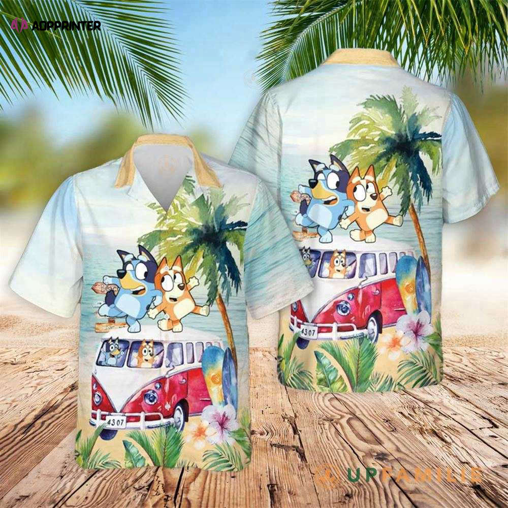 Stylish Bluey Bluey And Bingo Tropical Hawaiian Shirt – Vibrant & Fun Design