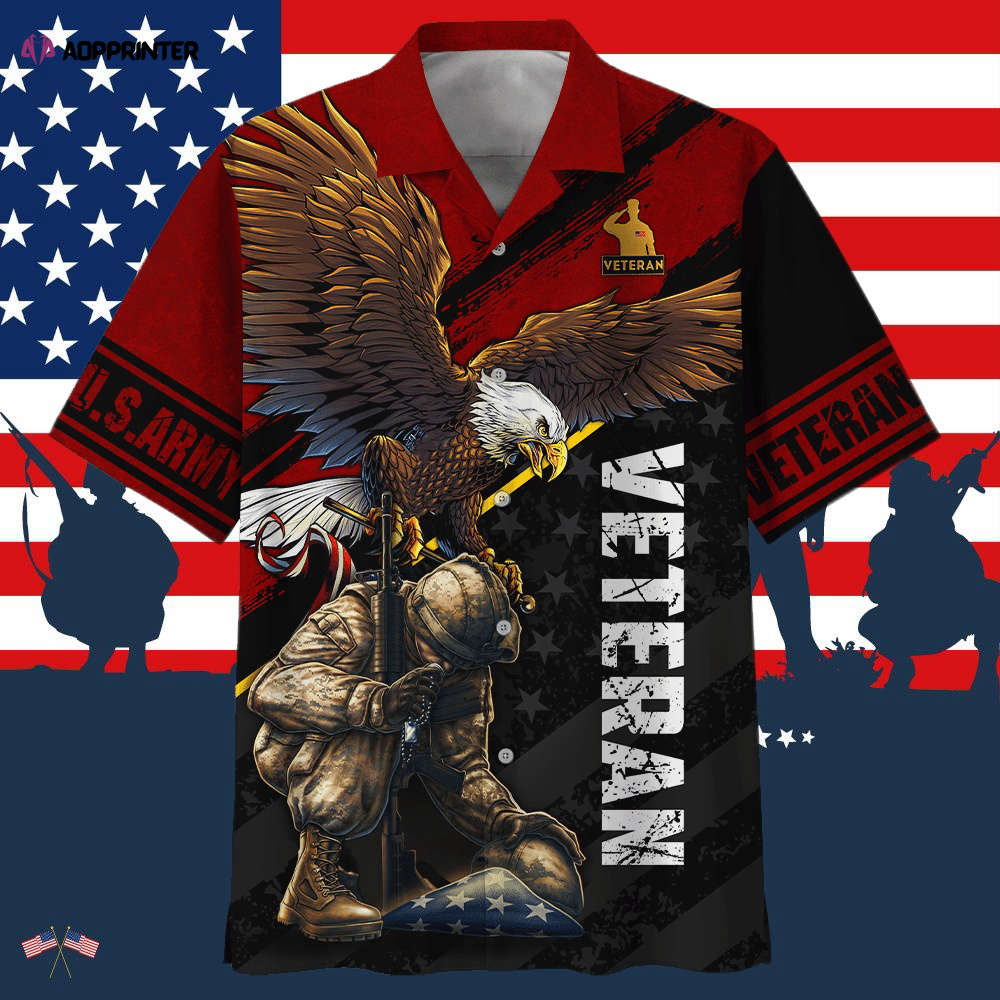 Eagle Wingspan Eagle U.S. Army Veteran Red Black Hawaiian Shirt