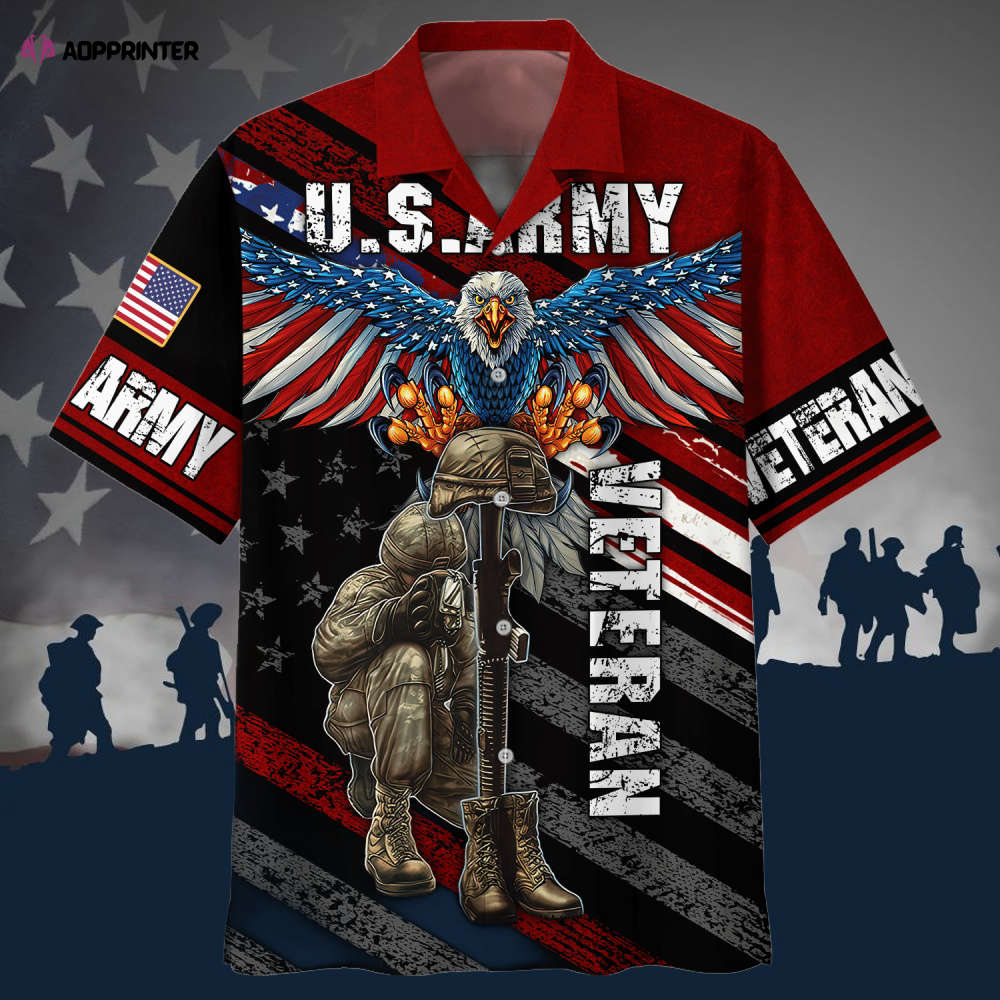 Wingspan Eagle Us Army Veteran  Red Hawaiian Shirt