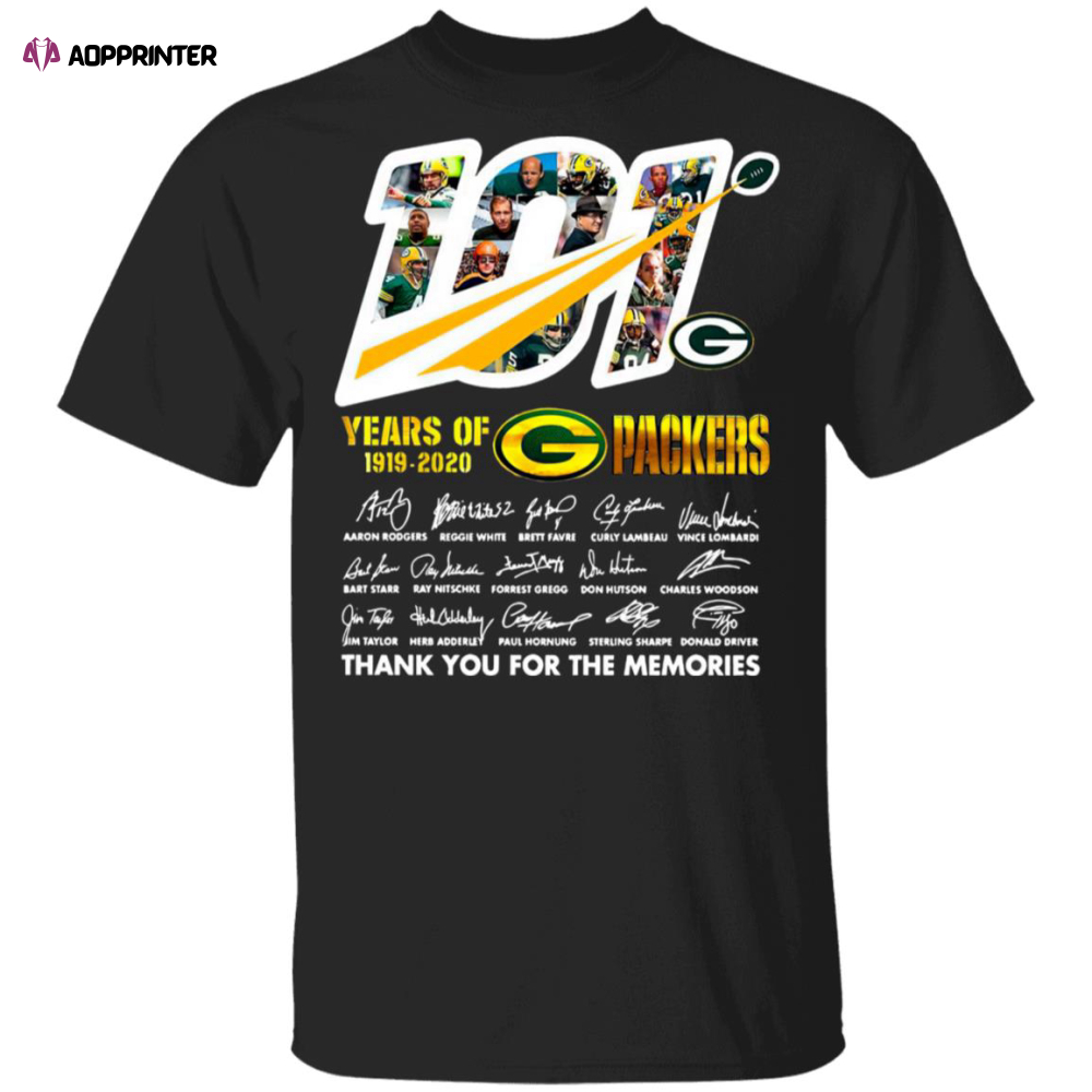 101 Years Of Green Bay Packers Thank You For The Memories Signatures Shirt