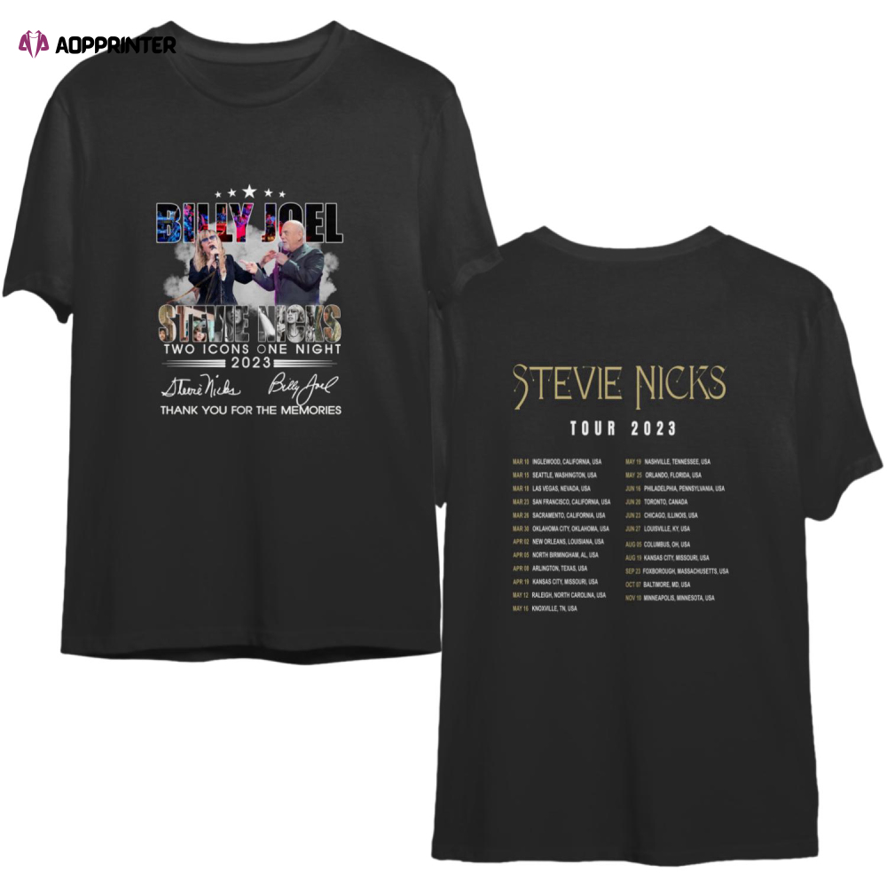 2023 Billy Joel Stevie Nick Two Icons One Night Shirt, Billy Joel Stevie Nick Signatures Shirt