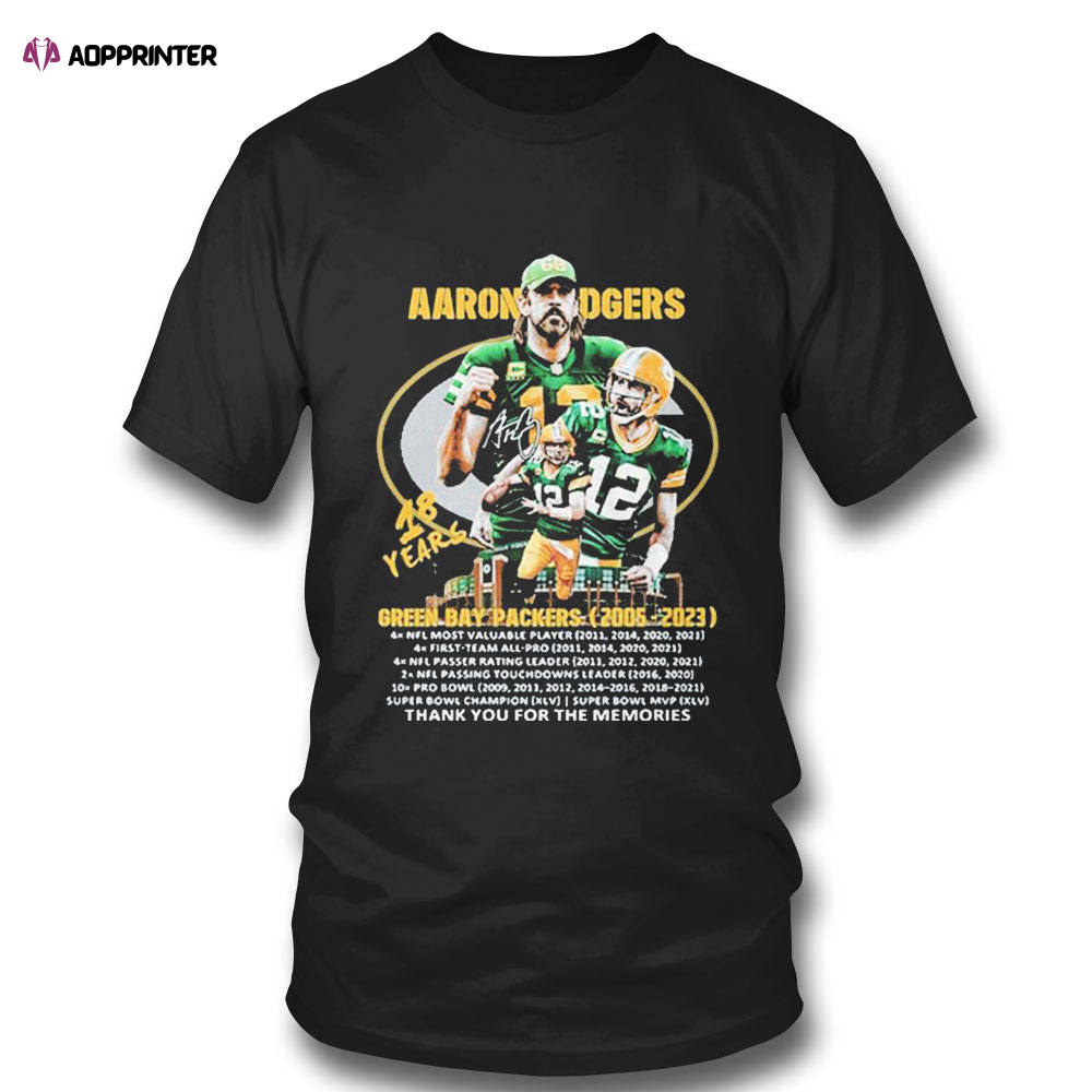Aaron Rodgers Green Bay Packers 2005 2023 Thank You For The Memories Signature T-shirt
