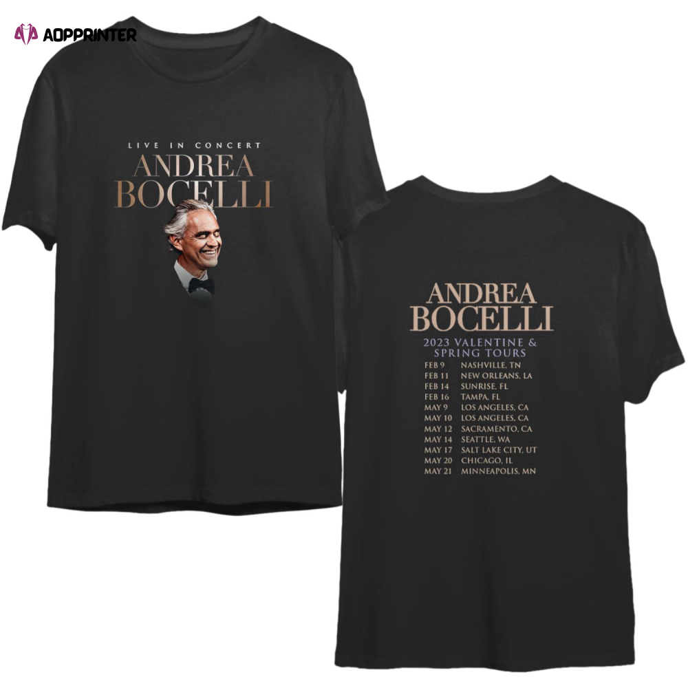 Andrea Bocelli 2023 Valentine and Spring Tour Dates Merch -Shirt
