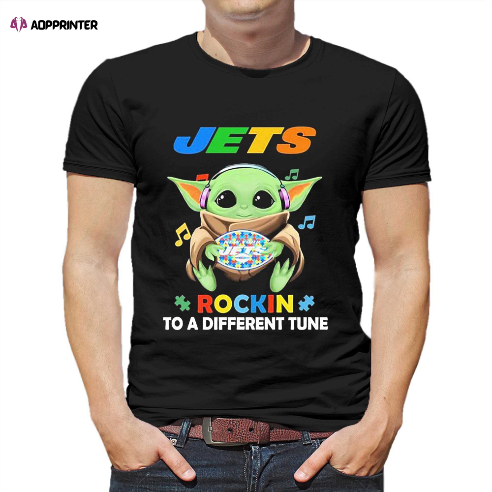 Autism New York Jets Baby Yoda Rockin To A Different Tune Shirt