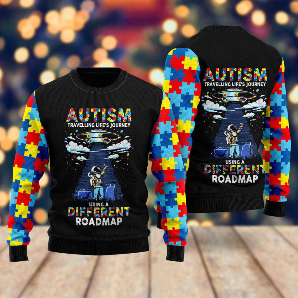 Autism Ugly Christmas Sweater – Unique Roadmap Design for Men & Women – UH2037