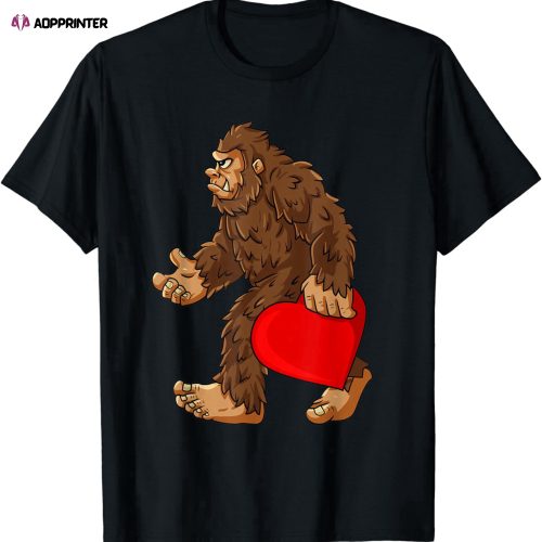 Bigfoot Heart Valentine’s Day Boys Girls Kids Sasquatch T-Shirt