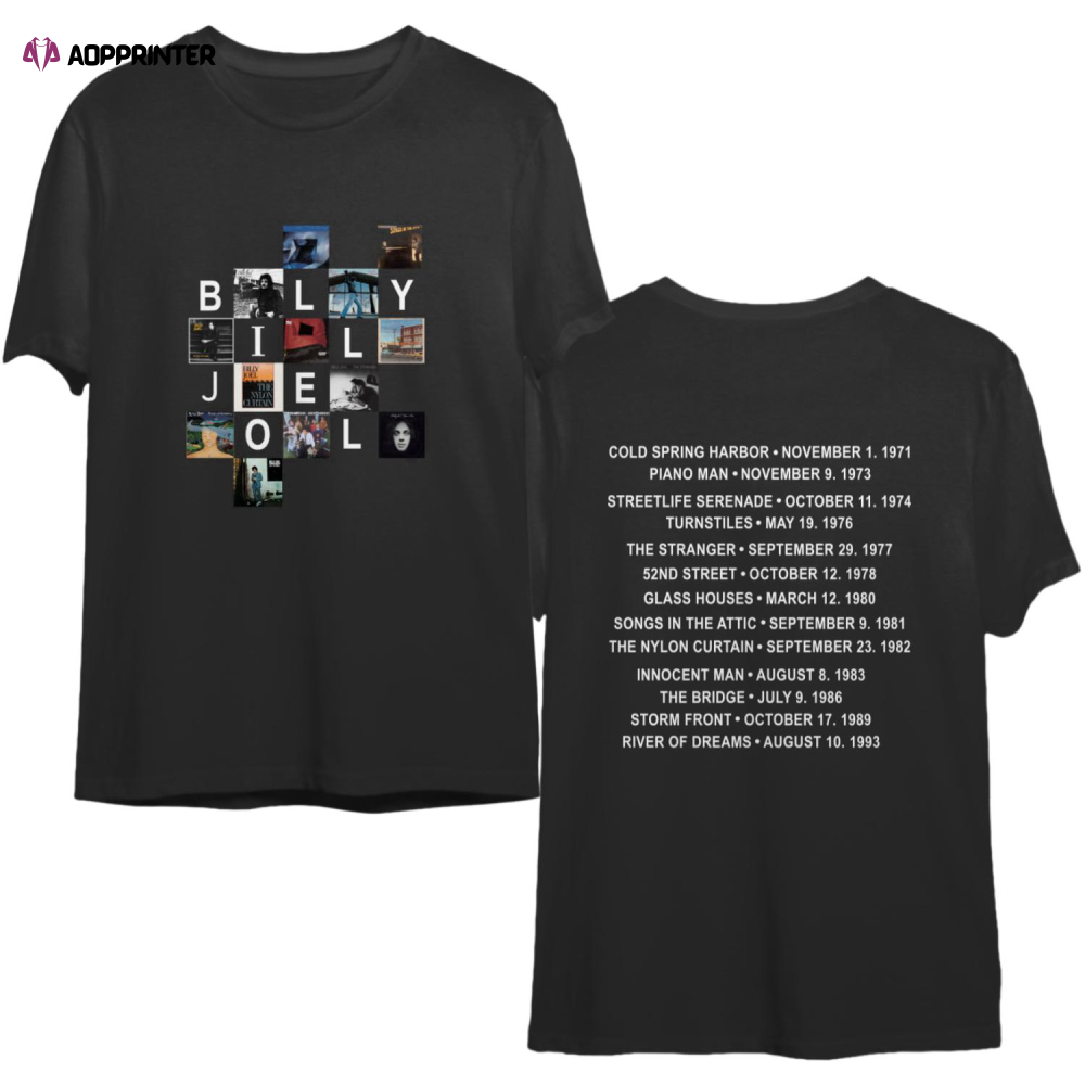 Billy Joel Best Albums Set List Vintage Double Sided T-Shirt