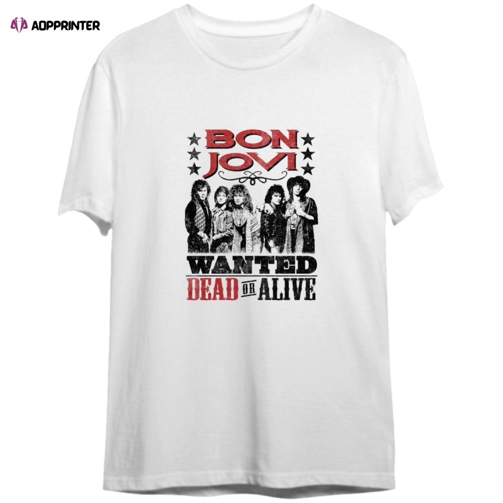 Bon Jovi Cowboy Wanted Dead Or Alive X2 Natural Adult T-Shirt Tee