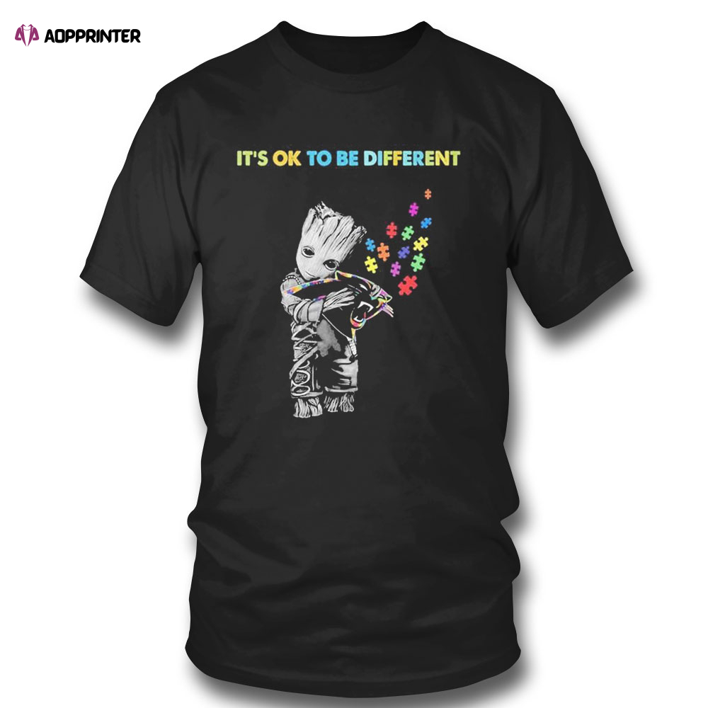 Carolina Panthers Groot Hug Autism Its Ok To Be Different Shirt