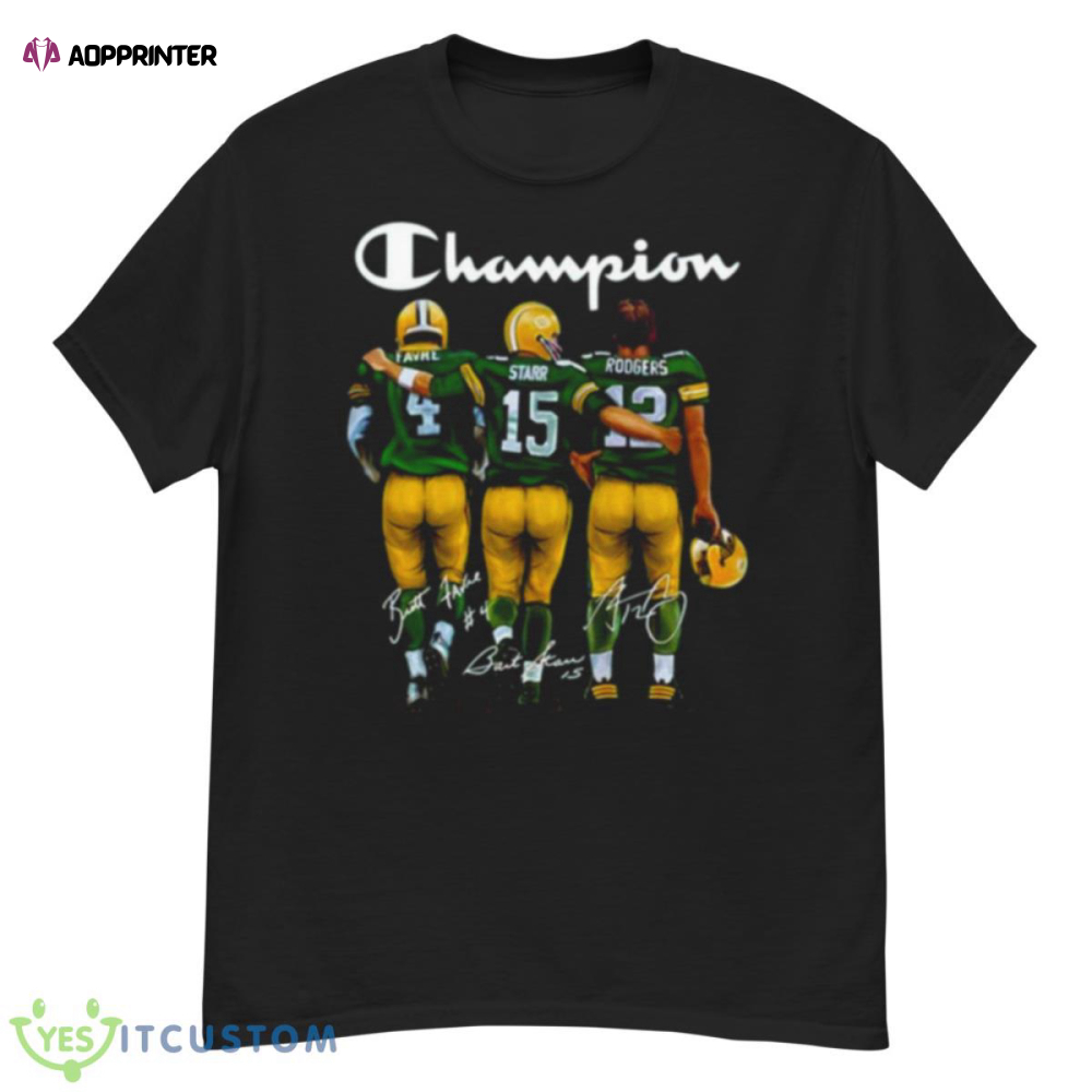 Champion Green Bay Packers Starr 15 Rodgers 12 Favre 4 Signatures 2023 Shirt