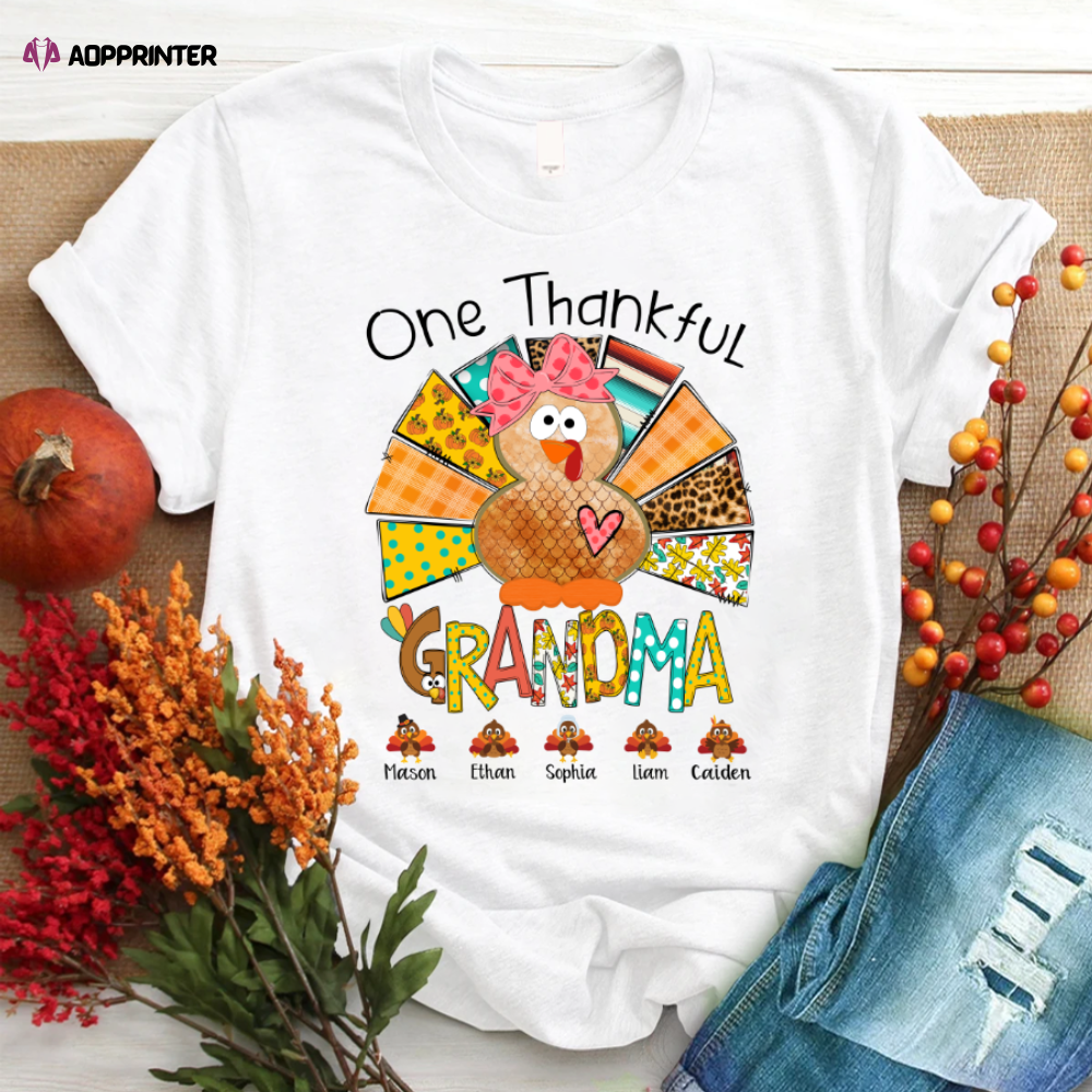 Chillever Personalize One Thankful Grandma Thanksgiving Turkey T-Shirt