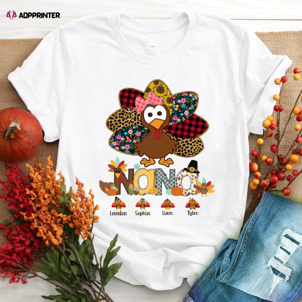 Chillever Personalized Nana Thanksgiving Turkey Floral Leopard T-Shirt