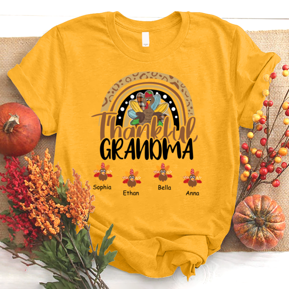 Chillever Personalized Thankful Grandma With Grandkids Thanksgiving Shirt T-Shirt