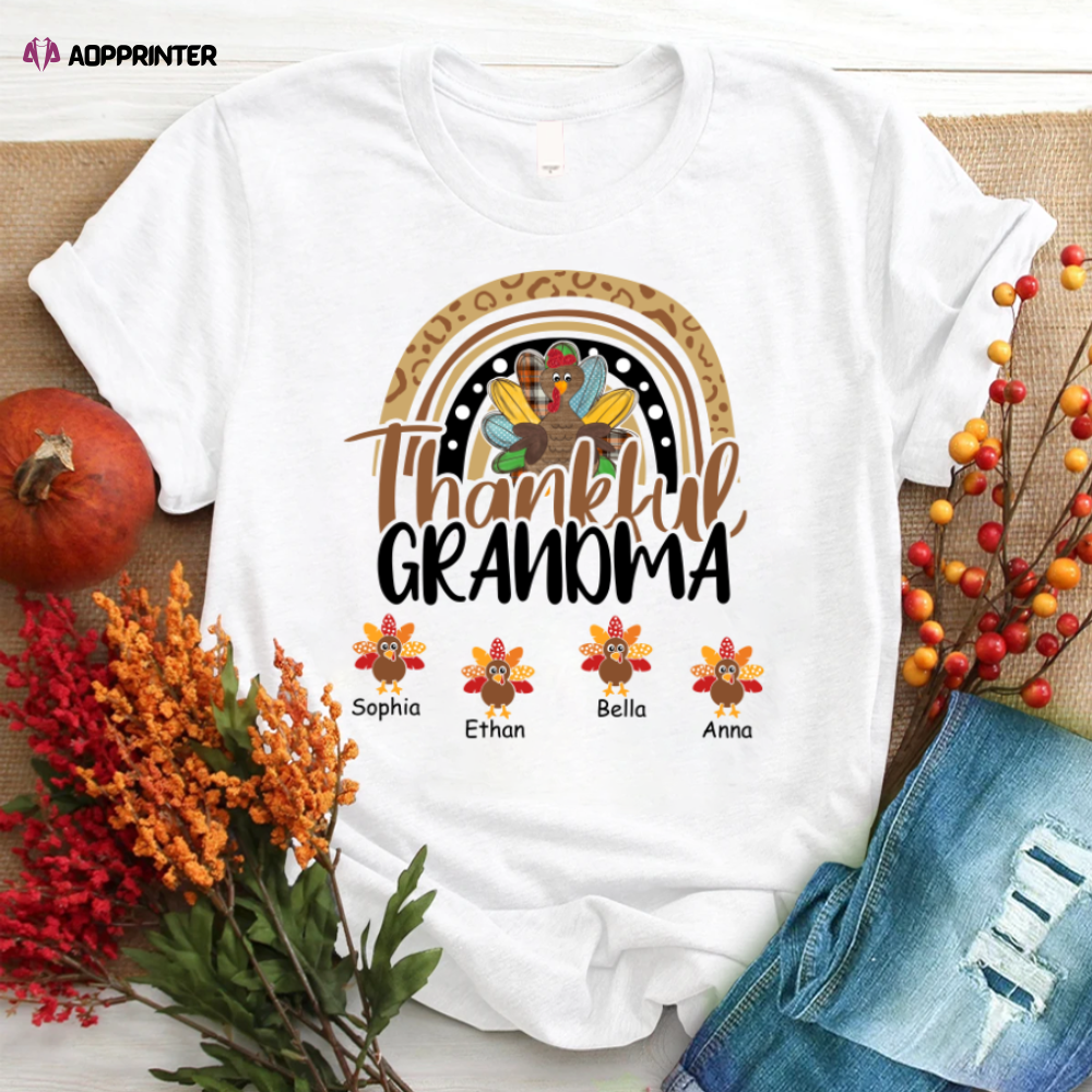 Chillever Personalized Thankful Grandma With Grandkids Thanksgiving Shirt T-Shirt