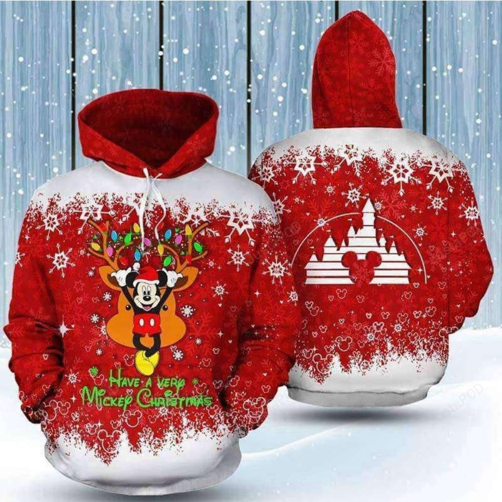 Christmas Reindeer Mickey 3D All Over Print Hoodie – Festive Zip-up