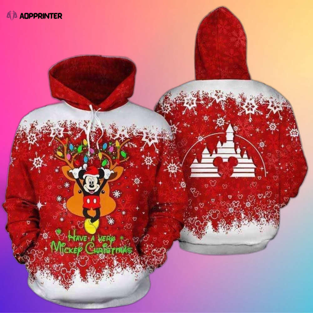 Christmas Reindeer Mickey 3D All Over Print Hoodie – Festive Zip-up