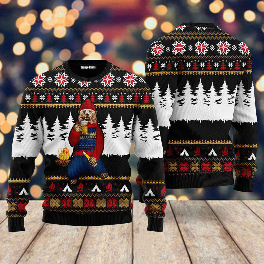 Cozy Up this Christmas with Bear Campfire Ugly Sweater UH2008