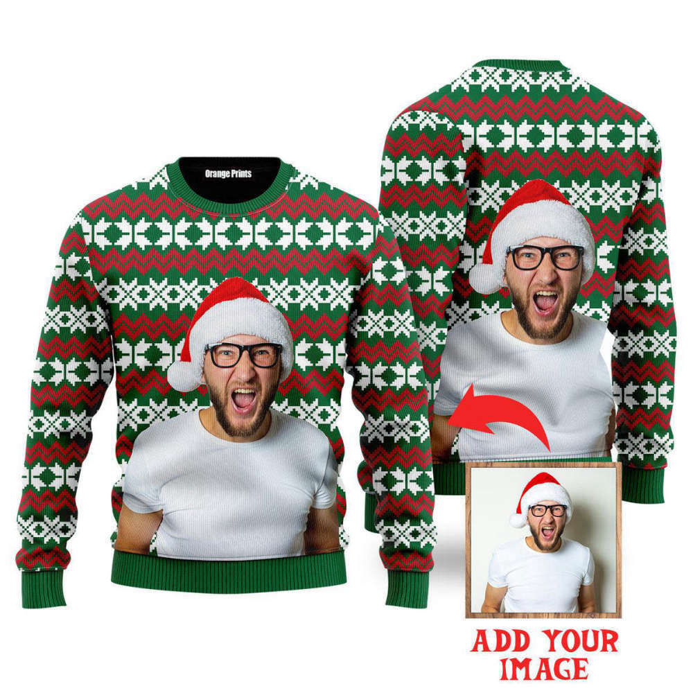 Custom Funny Photo On Old Knit Style Custom Christmas Sweaters For Men & Women UP1003