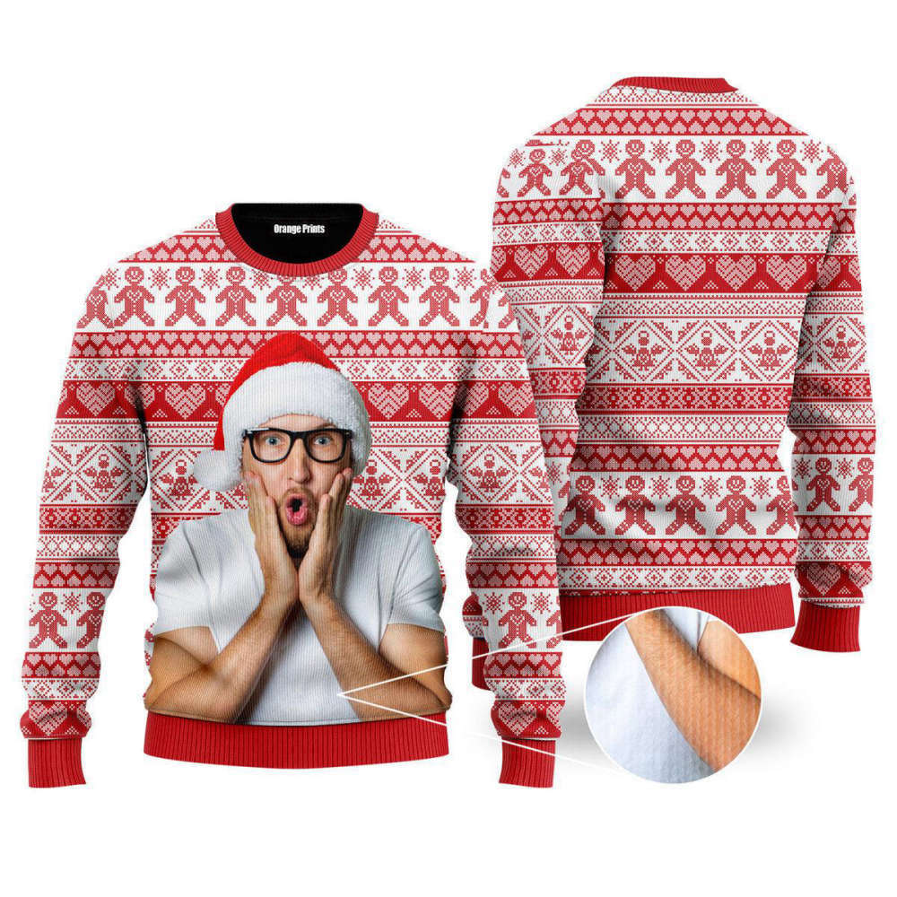 Custom Funny Photo With Red Vintage Custom Christmas Sweaters For Men & Women UP1006