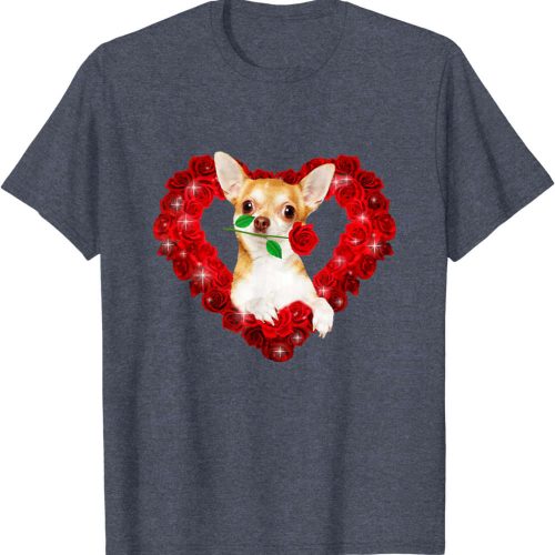 Cute Chihuahua Dog Heart Flowers Valentine’s Day T-Shirt