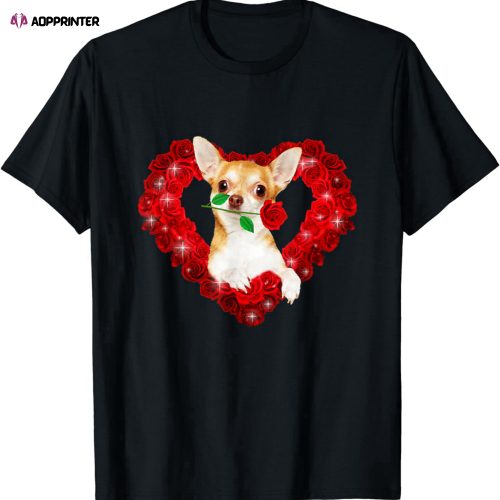 Cute Chihuahua Dog Heart Flowers Valentine’s Day T-Shirt