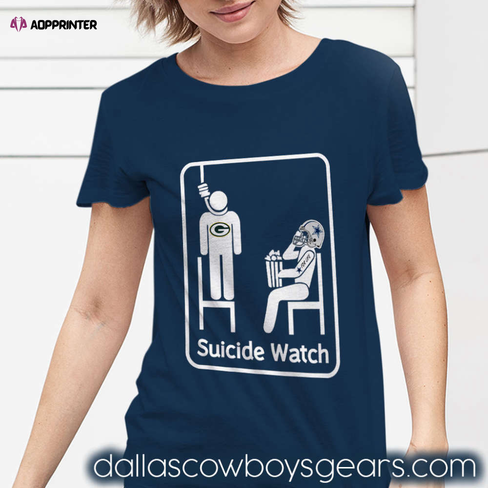 Dallas Cowboys Shirts Women – Green Bay Packers Suicide Watch With Popcorn Shirt Funny Shirt