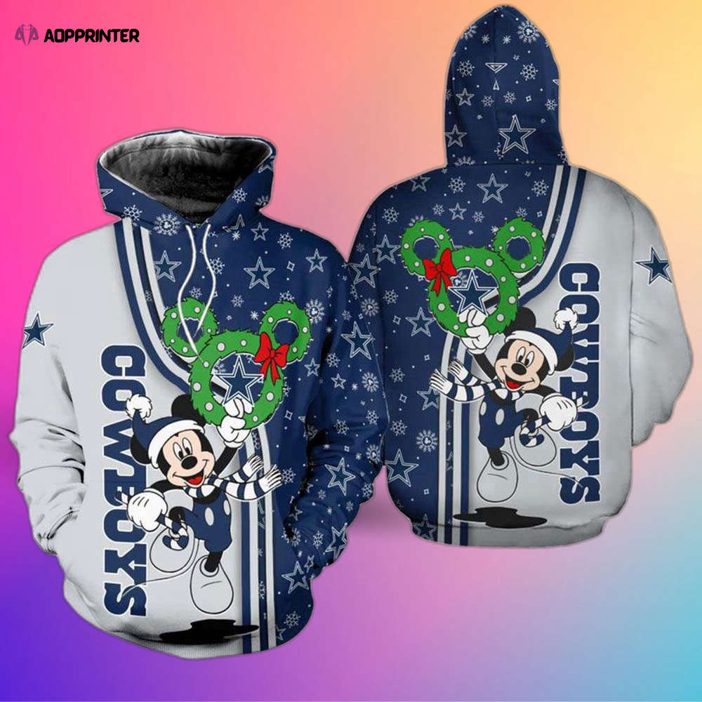 Disney Dallas Cowboys Christmas Mickey Mouse 3D Hoodie – Limited Edition Football Design