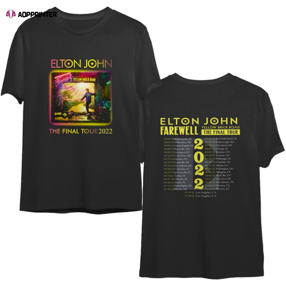 Elton John Farewell Yellow Brick Road The Final Tour 2022 Double Sided Shirt