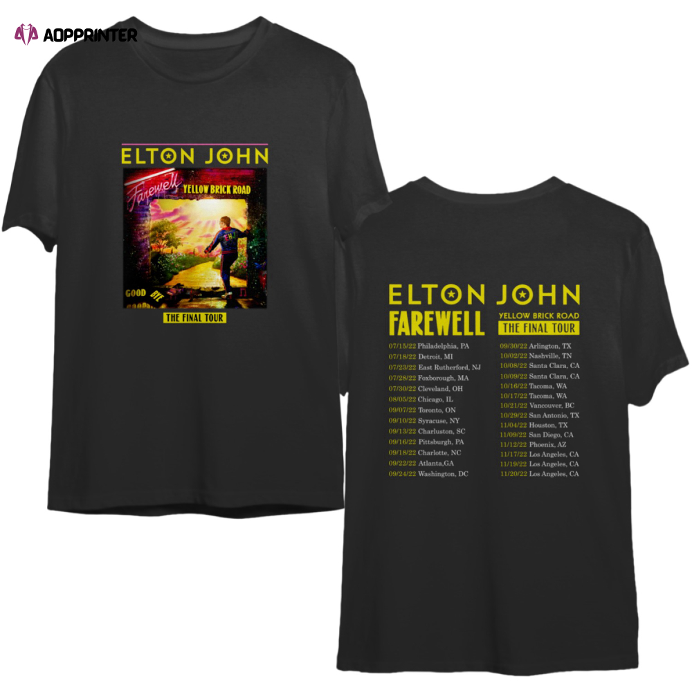 Elton John Farewell Yellow Brick Road The Final Tour 2022, Vtg Concert Tour 2022 T Shirt