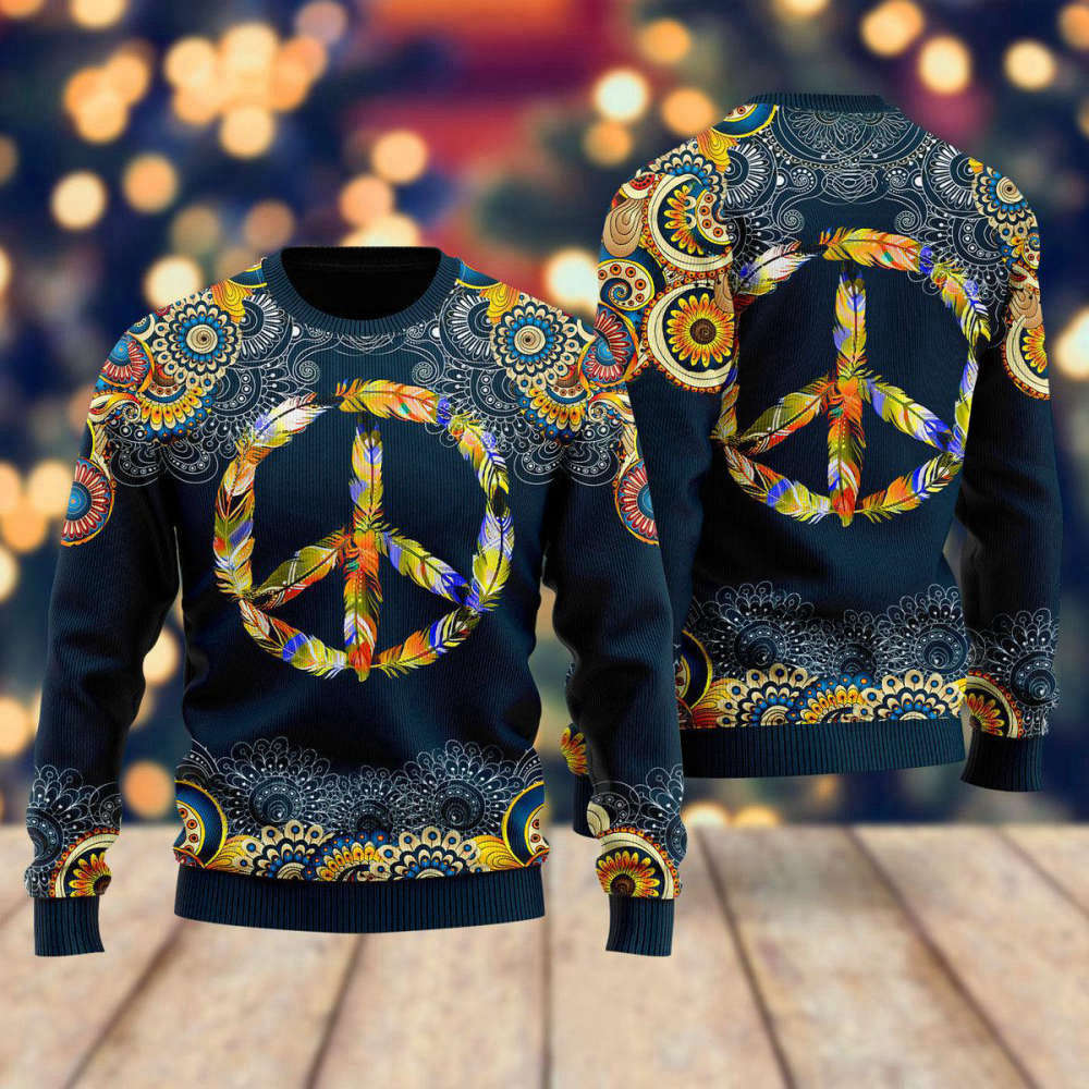 Feather Peace Sign Ugly Christmas Sweater – Unisex UH2036