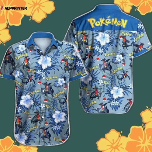 Garchomp Blue Floral Hawaiian Shirt: Tropical Pokemon Style