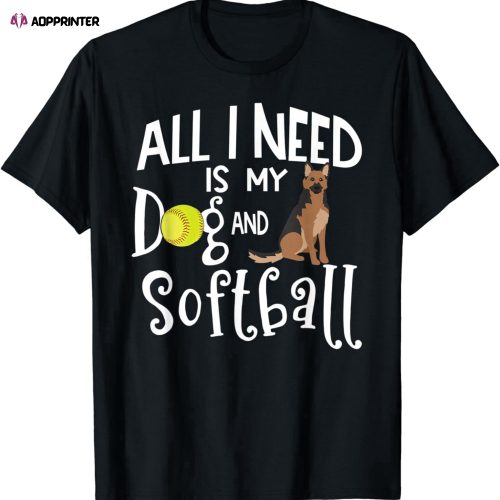 German Shepherd Dog Softball Player Gift T-Shirt