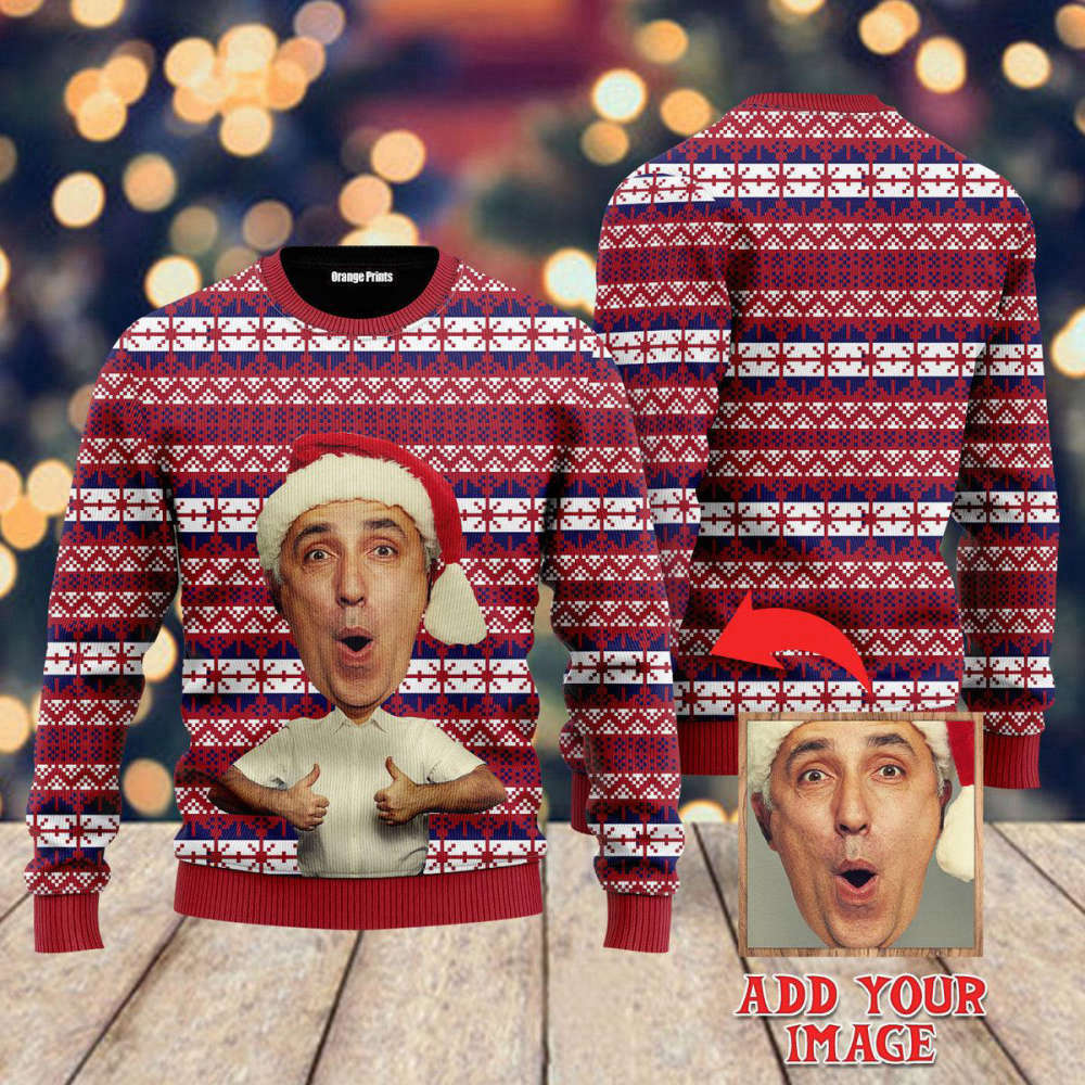 Get Festive with Custom Face on Red Fancy Xmas Ugly Christmas Sweaters – Men & Women UP1009