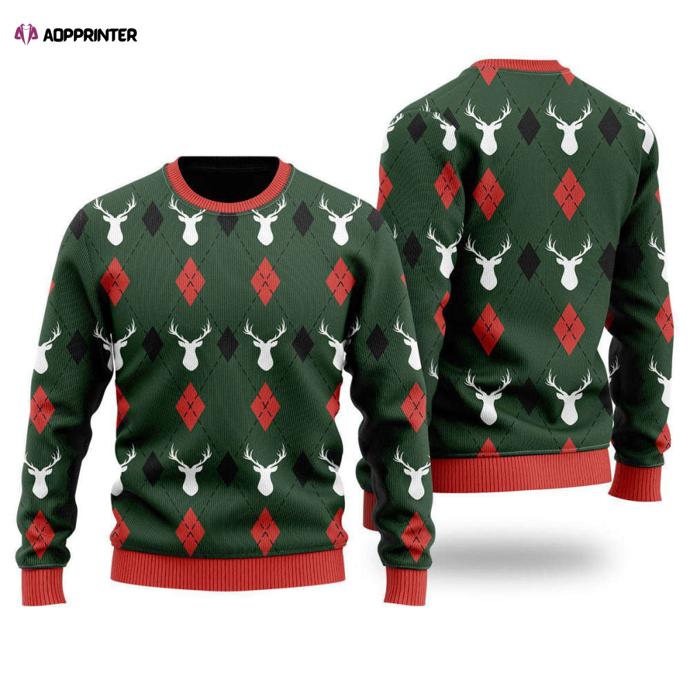 Get Festive with Green Reindeers Xmas Argyle Ugly Sweater – For Men & Women