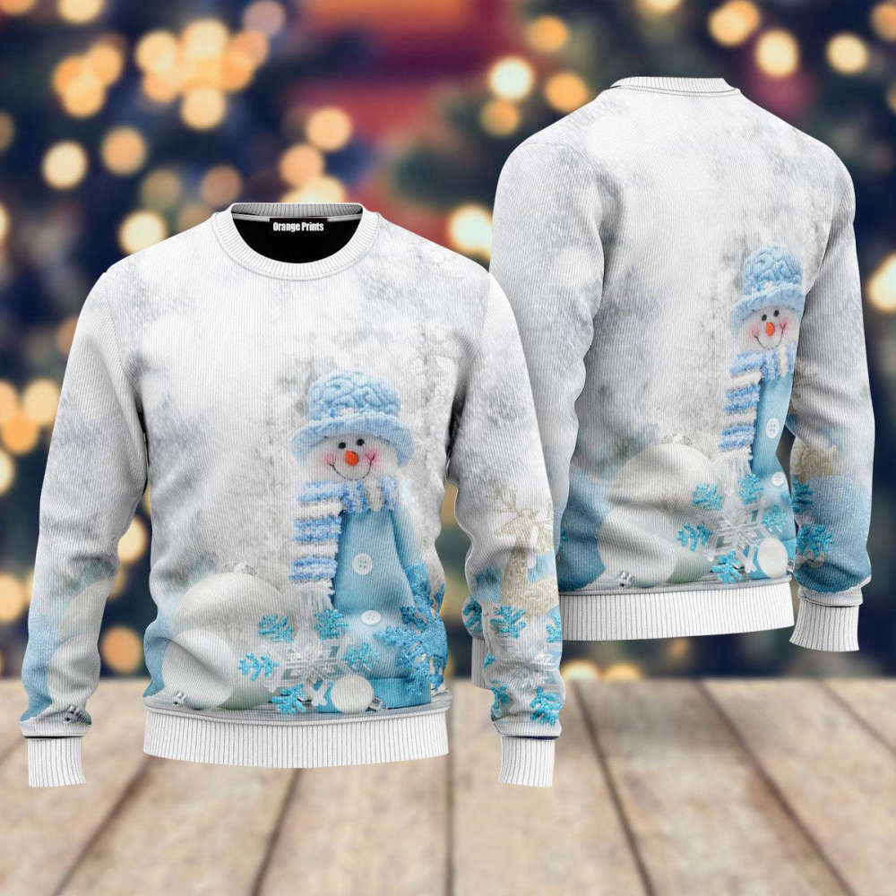 Get Festive with our Christmas Blue Snowman Ugly Sweater – Perfect for Men & Women!