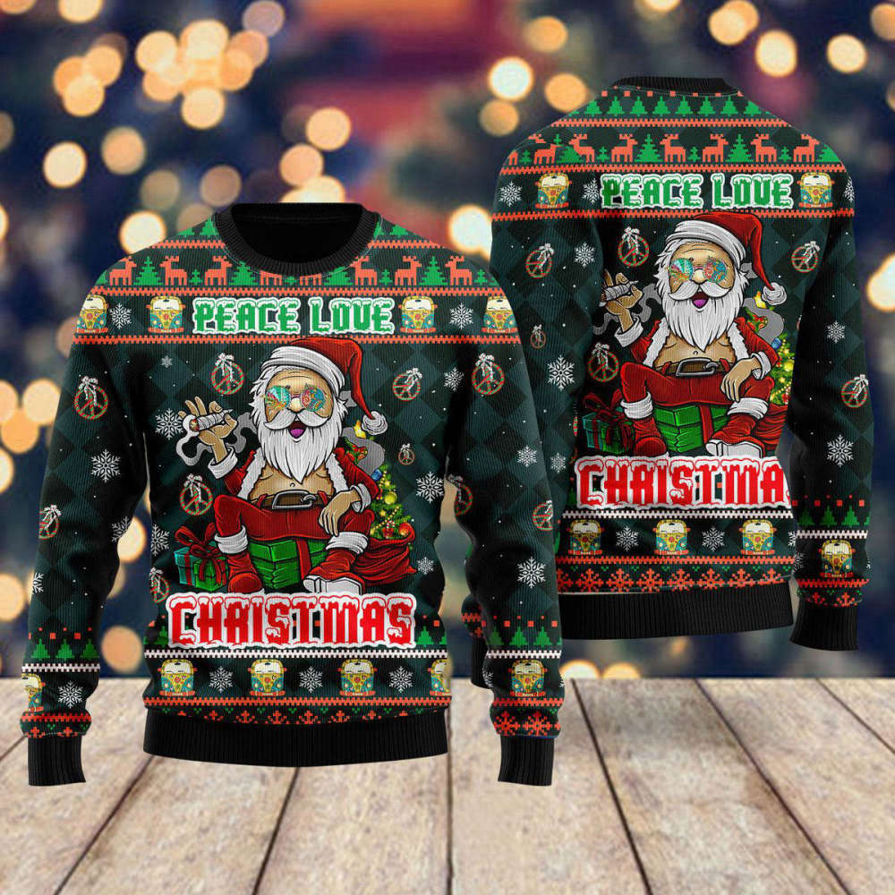 Get Festive with Peace Love Hippie Santa Claus Ugly Christmas Sweater – Men & Women UH1217