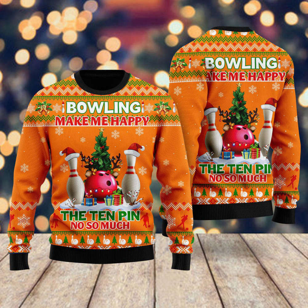 Get Festive with Ugly Christmas Sweater for Men & Women – Bowling Theme: Make Me Happy Ten Pin Not So Much