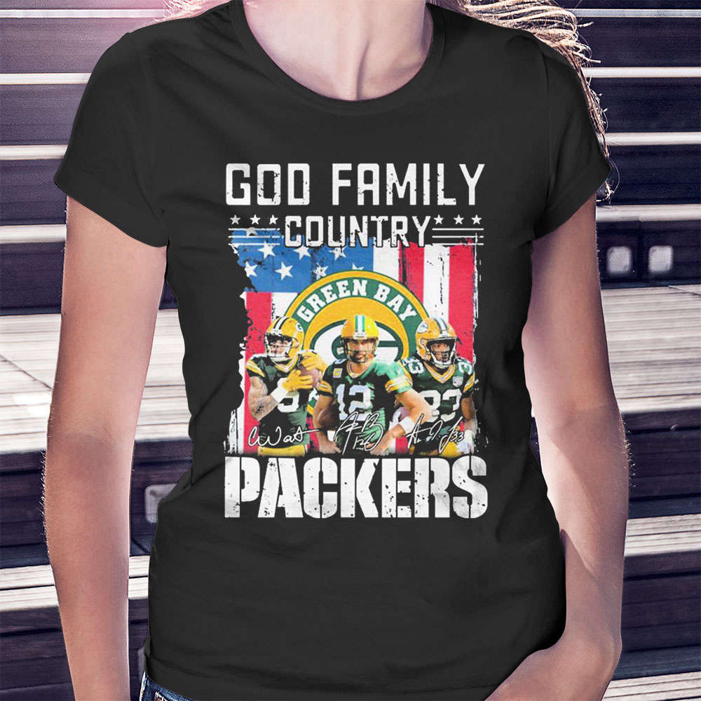 God Family Country Green Bay Packers American Flag Signatures Shirt