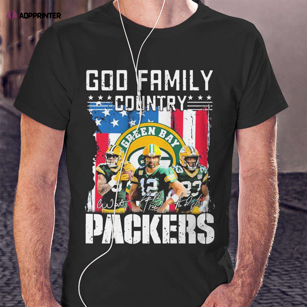 God Family Country Green Bay Packers American Flag Signatures Shirt